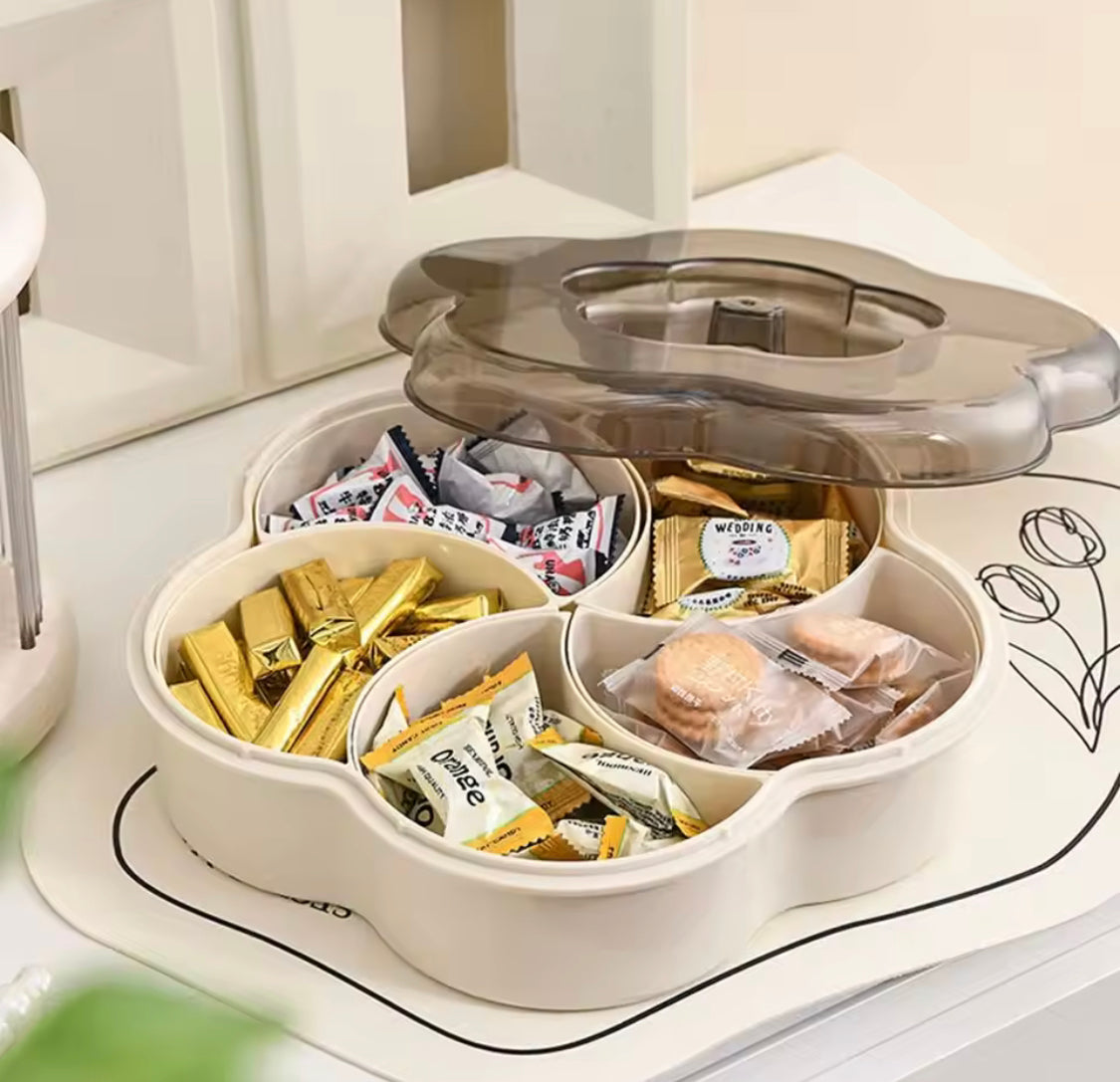 Five Compartments Divided Serving Tray With Lid, Dust Proof Dried Fruit Snack Storage Bowl, Large Capacity Modern Divided Serving Platter Box Five Compartments Divided Serving Tray With Lid, Dust Proof Dried Fruit Snack Storage Bowl, Large Capacity Modern Divided Serving Platter Box